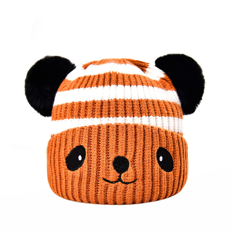 Baby Boys and Girls Fur Ball Knitted Earflaps Cap Autumn and Winter New Woolen Cap Cartoon Hat Children Hat Thickened Warm Hat