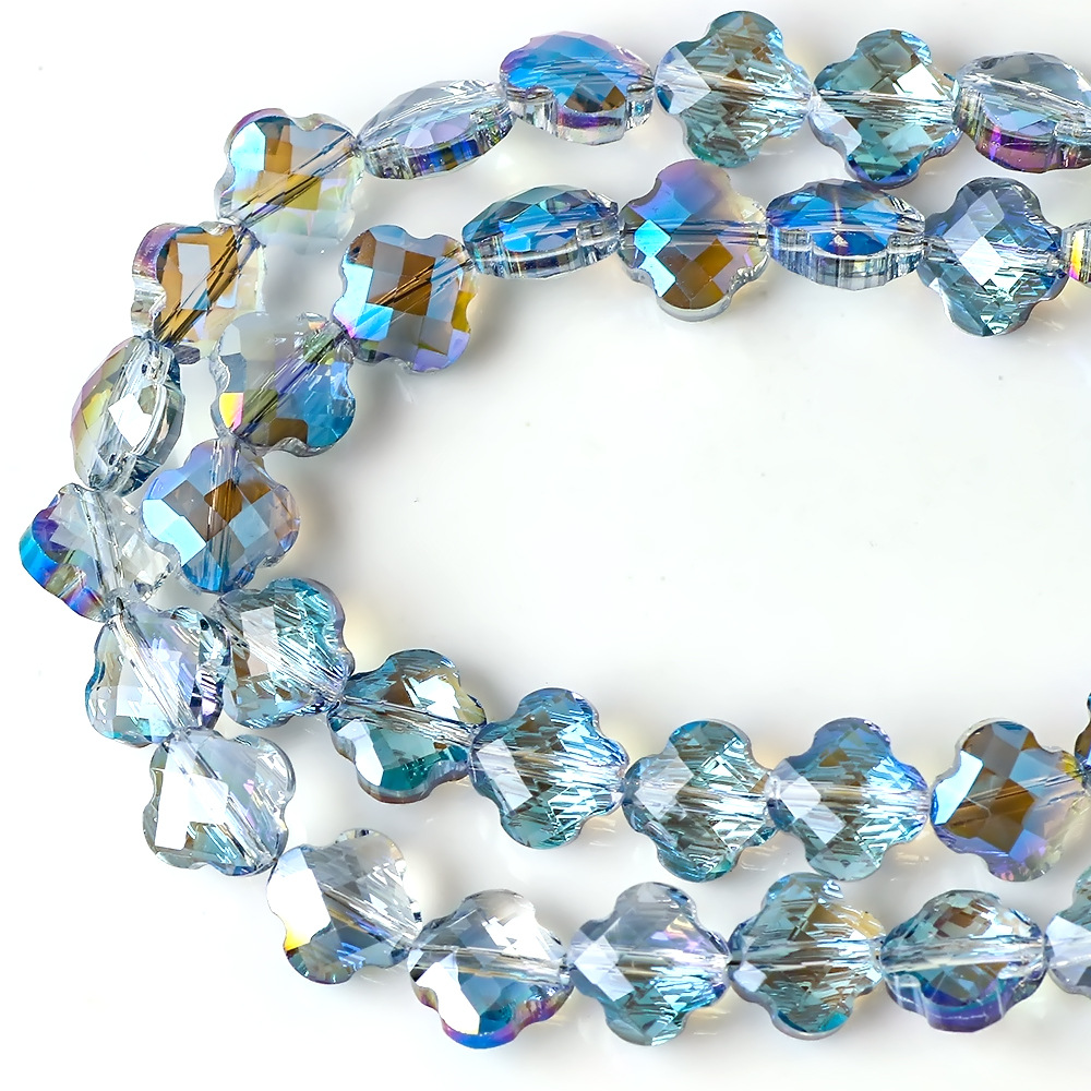 6/8mm四叶草水晶玻璃珠diy饰品服饰耳环耳钉项链吊坠手工材料配件-阿