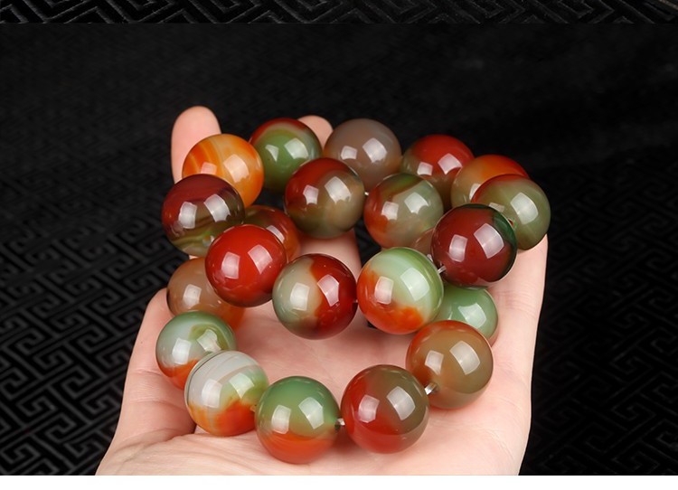 巴西七彩玛瑙手链红绿玛瑙水晶转运珠手串20mm男款玉石玉髓批发
