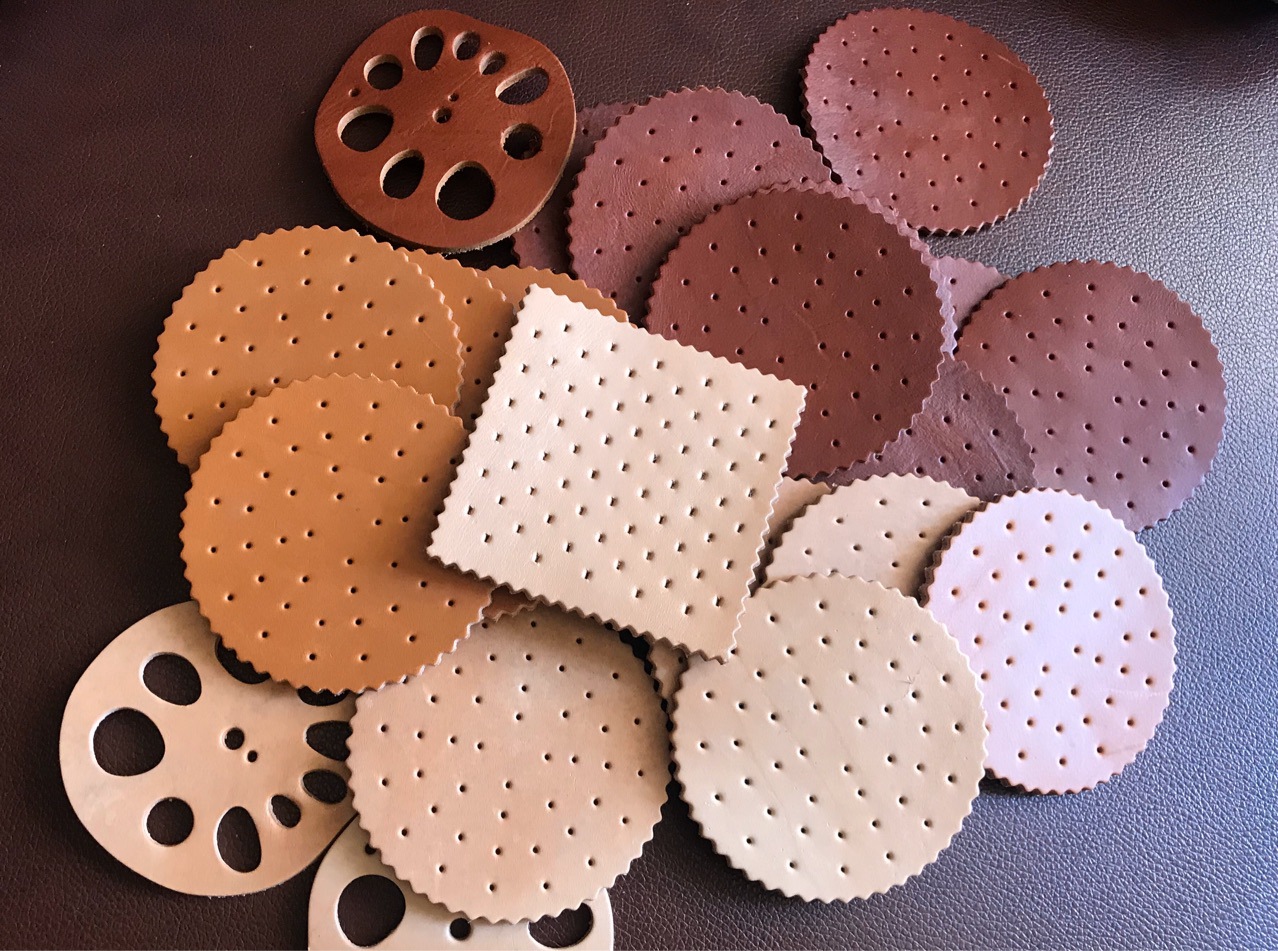 真皮材料包 植鞣皮饼干杯垫 茶具装饰杯垫 10个起批 颜色随机