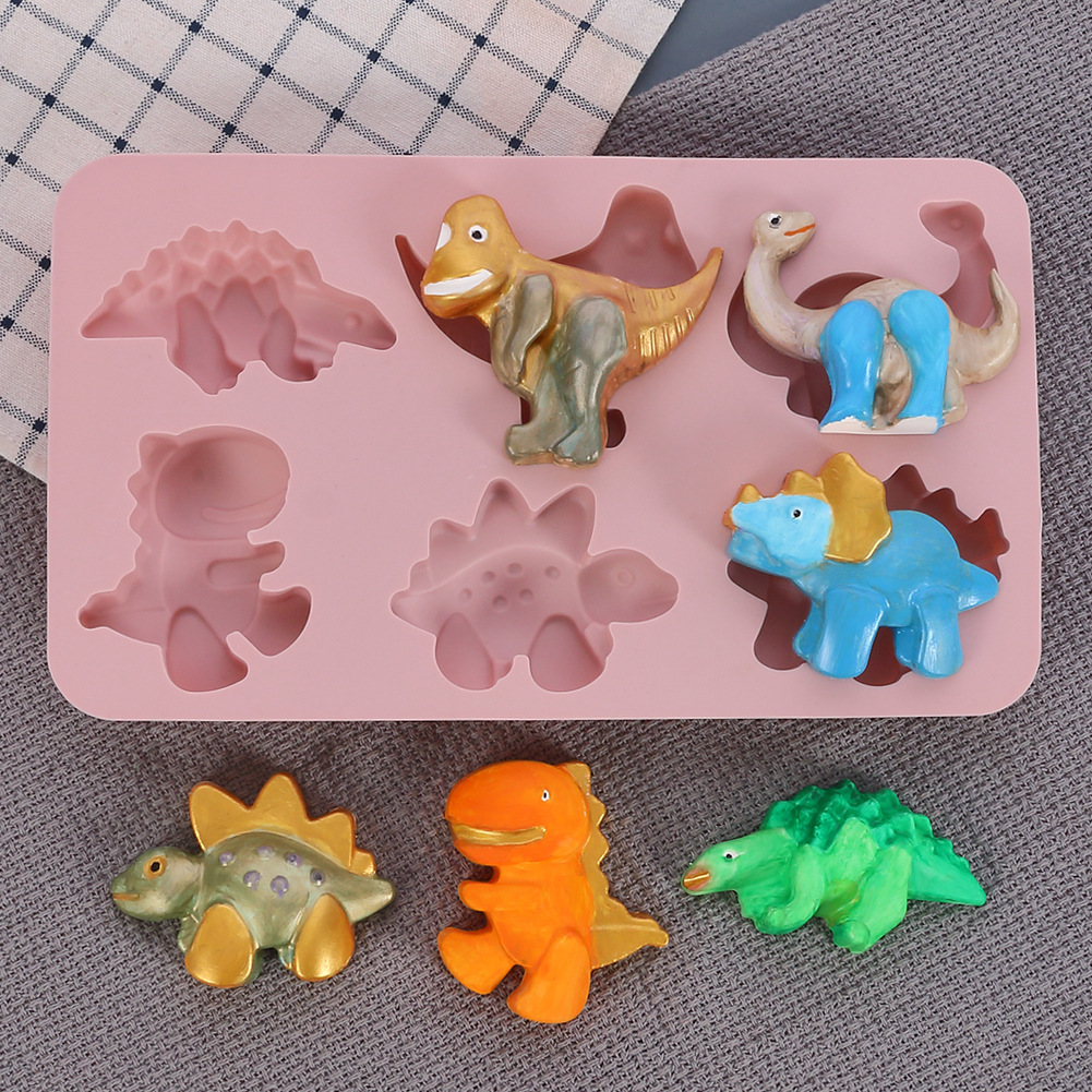 立体硅胶6连不同形状恐龙蛋糕模diy烘焙模具冰格肥皂模