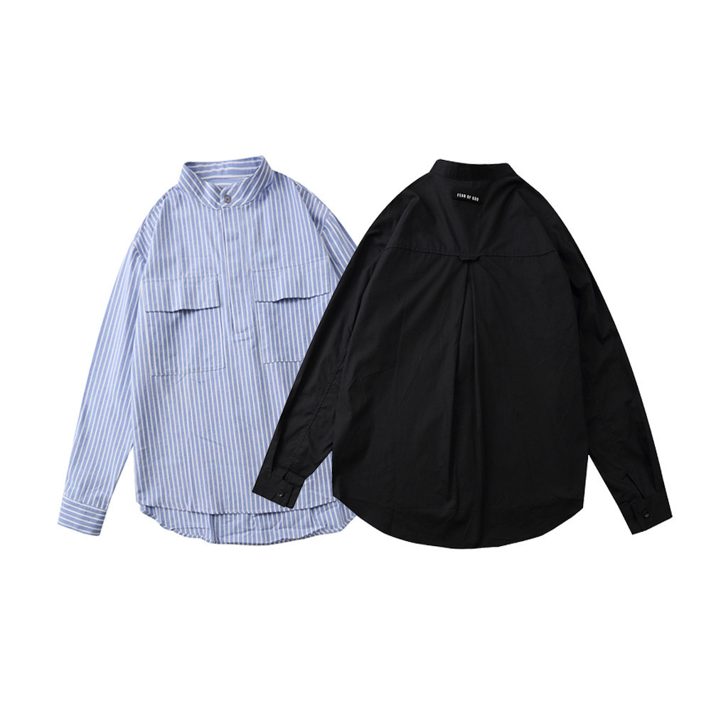 欧美街潮fog第六季竖条纹休闲宽松男女情侣款衬衫批发-阿里巴巴