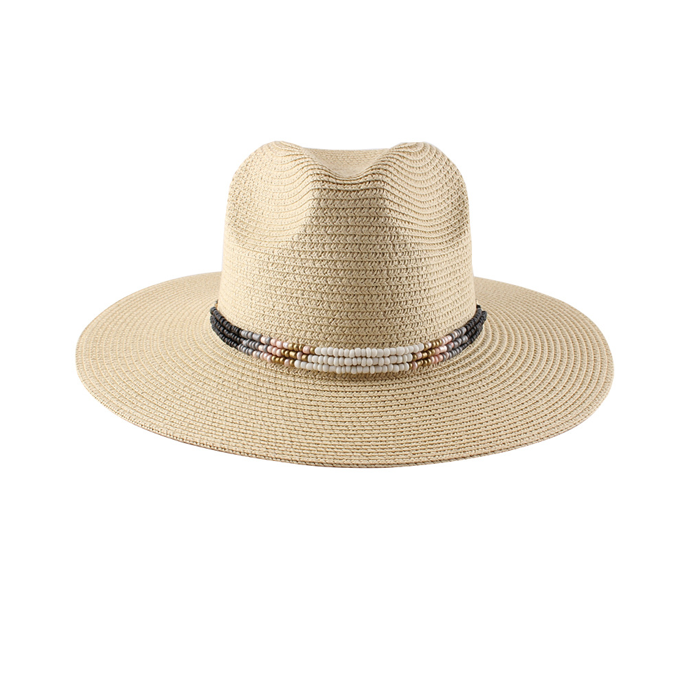 Amazon EBay Beige Chic Pearl Flat Edge Jazz Top Hat Women's Spring and Summer New Seaside Beach Sun Protection Sun Hat