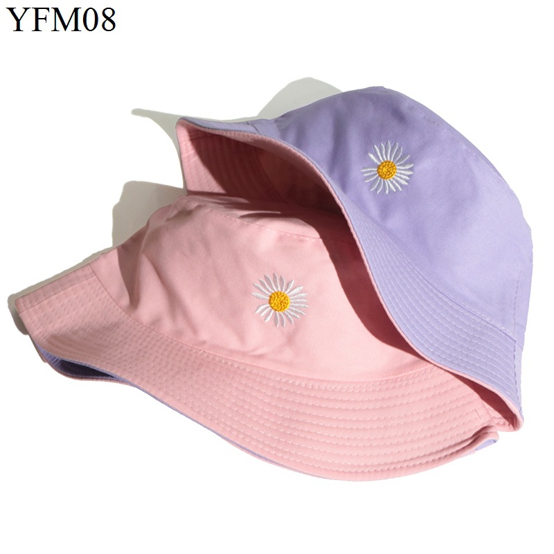 Double-Sided Little Daisy Bucket Hat Children's Fashion Korean Style Japanese Style Sun-Proof Basin Hat SUNFLOWER Chrysanthemum Embroidered Sun Hat Men