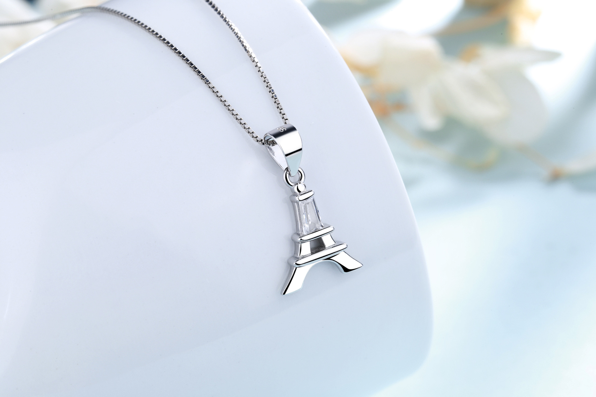 s925纯银项链埃菲尔铁塔吊坠浪漫风情巴黎时尚女跨境货源厂家直销