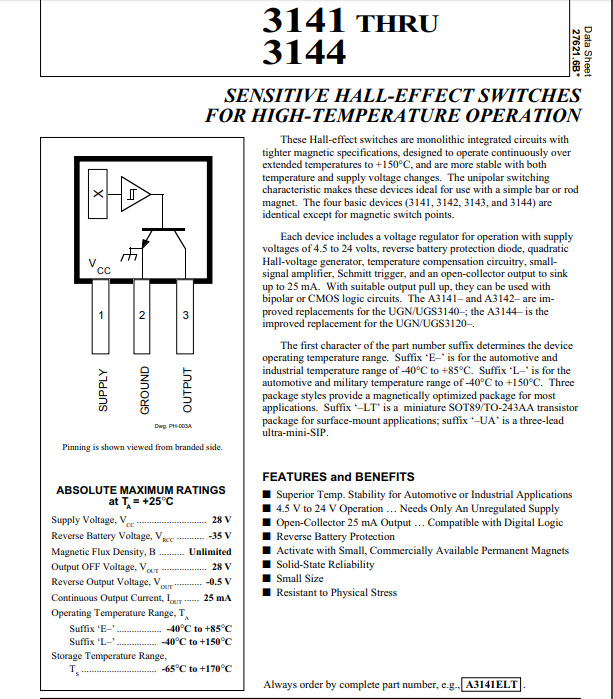 原装全新 a3144eua a3144 丝印3144 to-92 霍尔传感器 现货直插