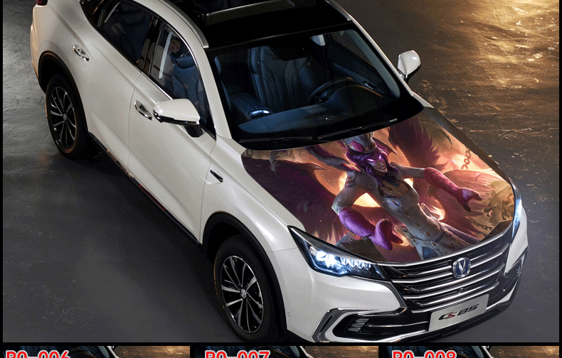 汽车机头盖防水贴纸引擎盖全英雄贴膜高清引擎盖发动机卡通贴花