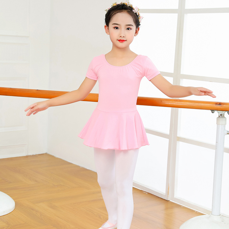 儿童六一舞蹈服练功服女童短袖开档体操芭蕾拉丁表演舞蹈服装