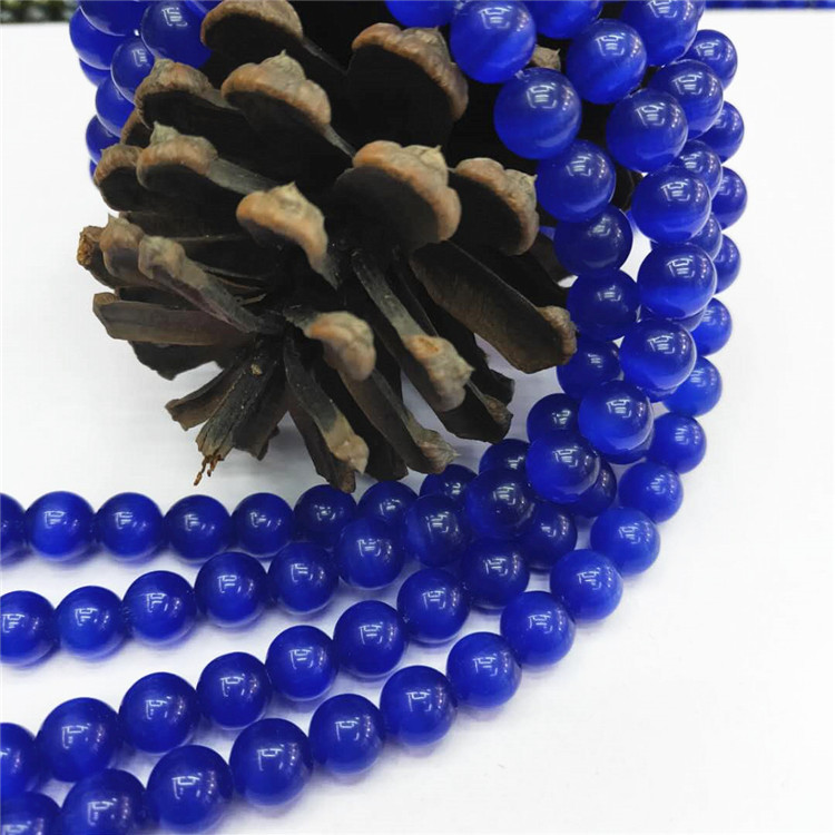 厂家直销宝蓝色猫眼石散珠批发 东方猫眼石圆珠金绿宝石饰品配珠