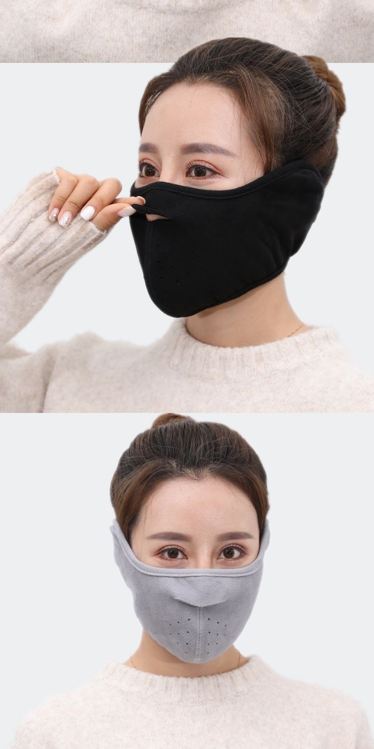 冬加厚护耳漏鼻麂皮绒面罩女男防风保暖口罩可调节防寒摩托车蒙面