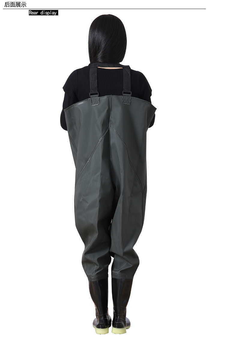 半身下水裤加厚捕鱼渔裤防水皮叉裤钓鱼水衩裤涉水裤连体雨鞋雨裤