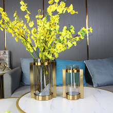 轻奢透明圆柱形金边水培金色玻璃花瓶富贵竹软装家居饰品桌面知日