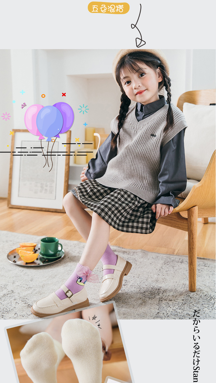 2020秋款新款女童棉短袜蕾丝蝴蝶结眼睛女童公主风短棉袜儿童袜子