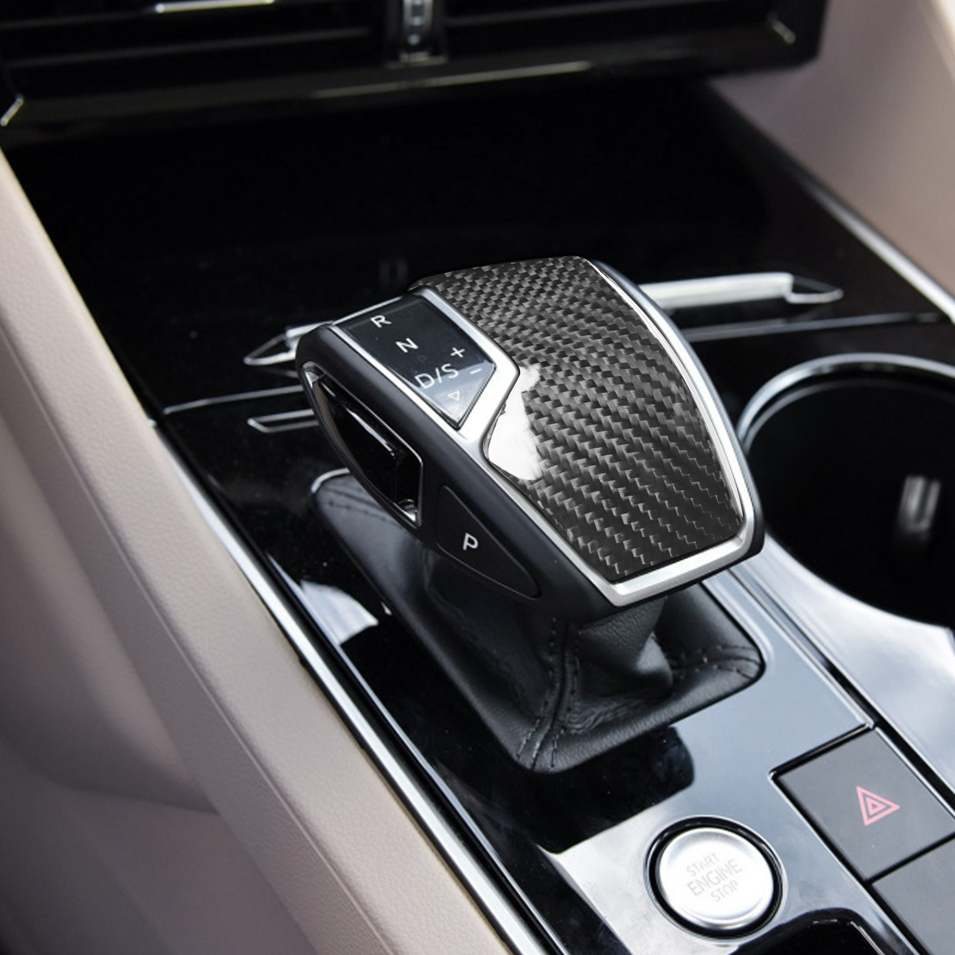 适用大众途锐2019款真碳纤维档把排挡头装饰贴件汽车改装模压配件