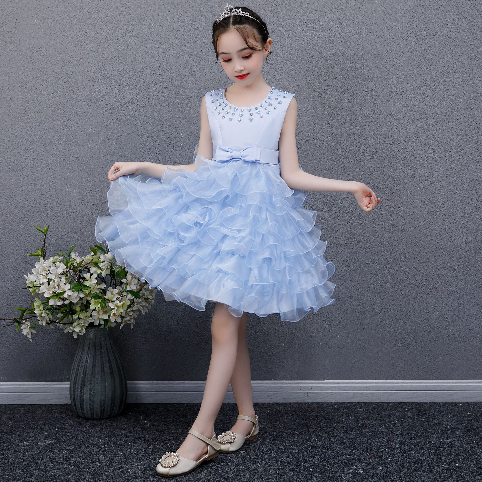 女童连衣裙公主礼服裙儿童婚纱蓬蓬裙蛋糕裙表演裙主持洋气花童服