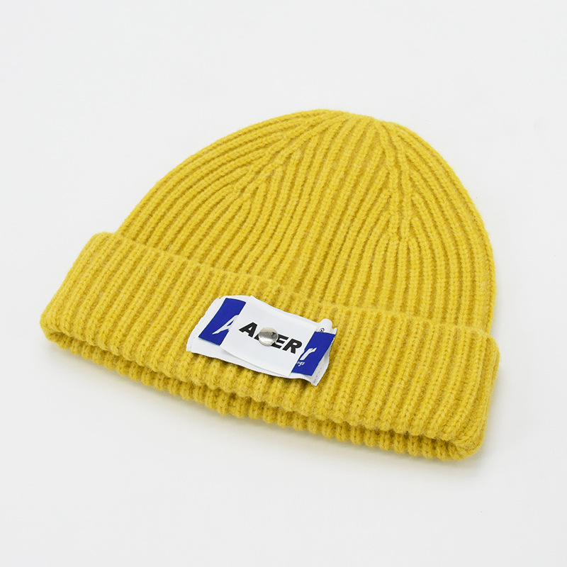 High Version Beanie Hat Ins Fashion Brand Stickers Cloth Net Red Sun Series Woolen Cap Children Winter Warm Hip Hop Knitted Hat Men