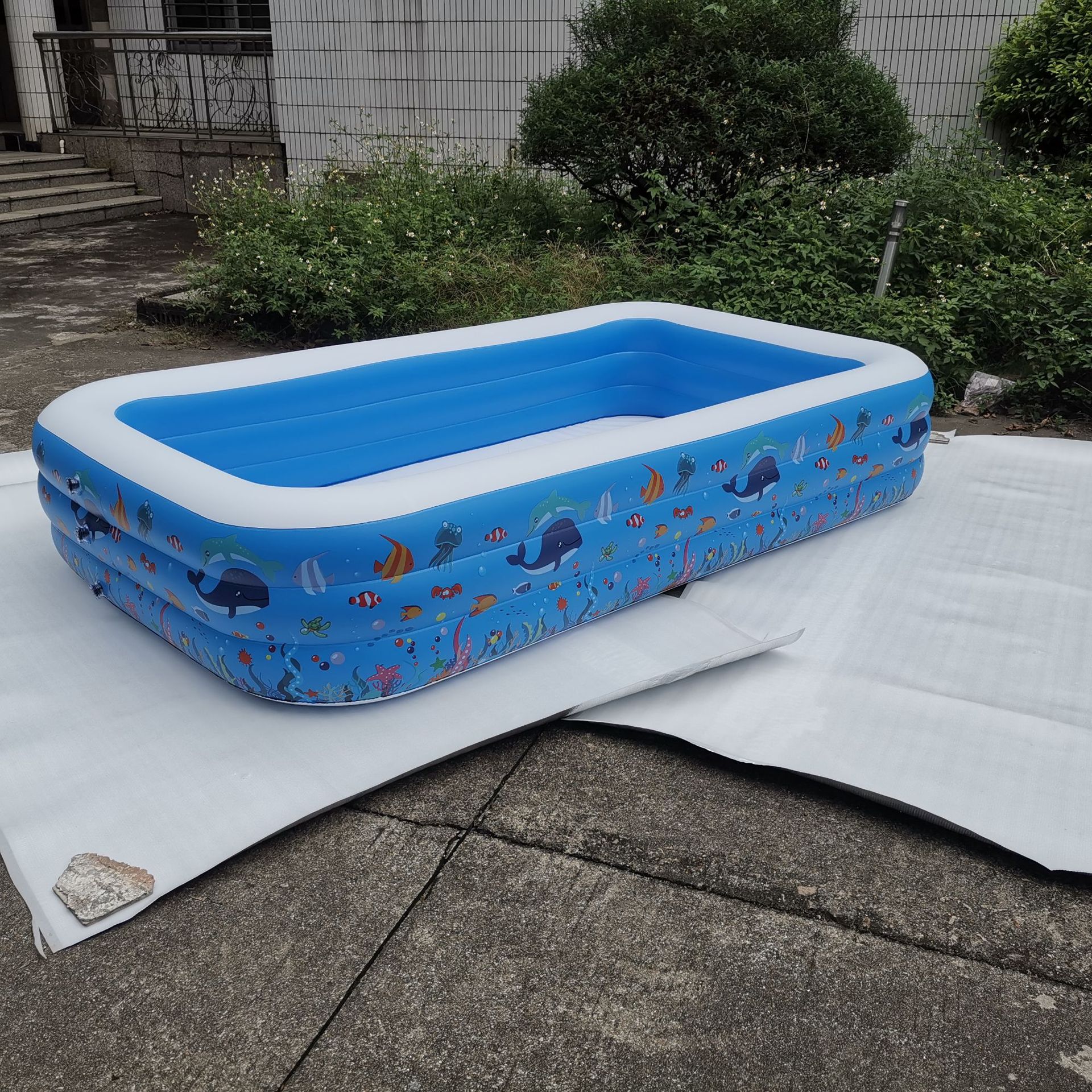 厂家充气游泳池3米水池新款亚马逊跨境家庭泡澡池蓝白印花款 现货