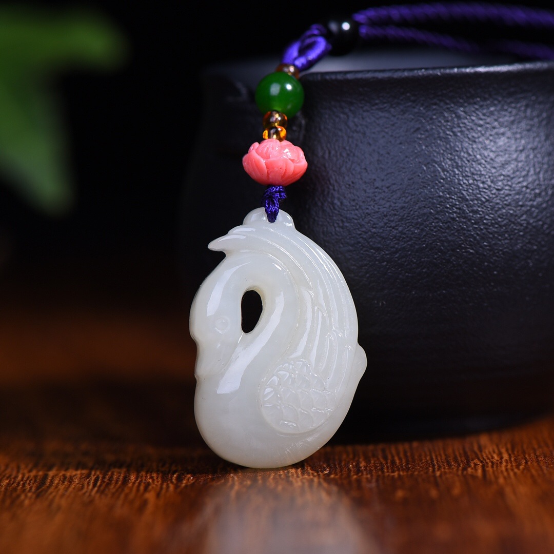 瑜雅轩 正品新疆和田玉白玉白天鹅吊坠天然玉石项坠玉坠挂件带证