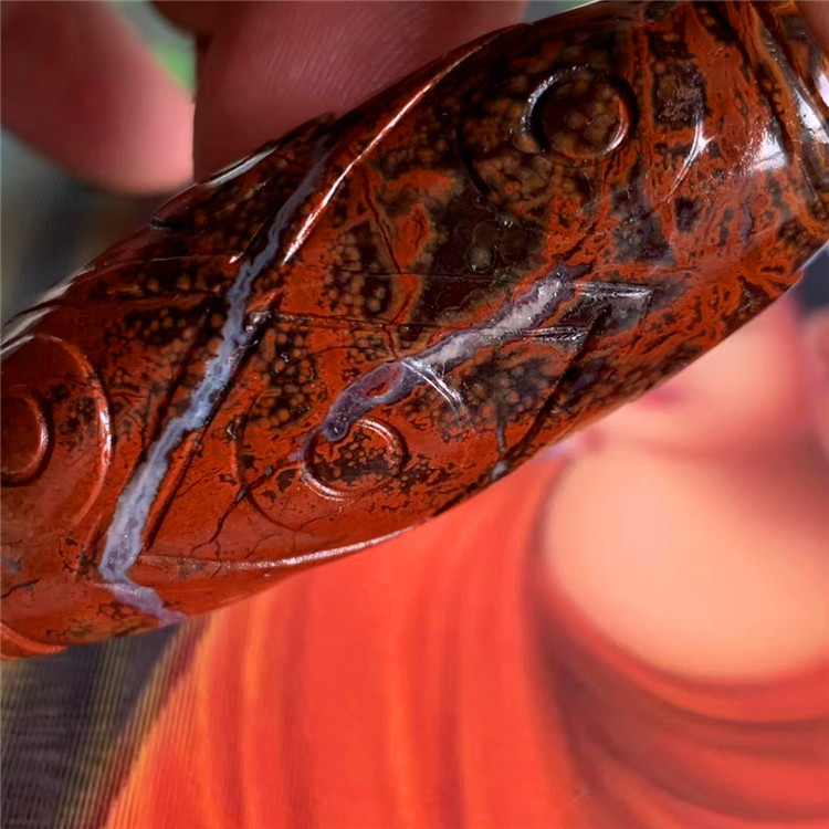 藏式法螺九眼天珠佛珠单颗手串手链鸡血红底色项链桶珠吊坠颈饰