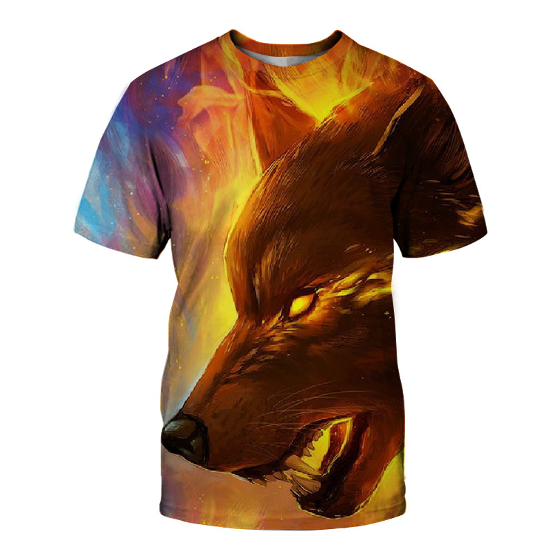 跨境电商货源 冰火狼 3d数码印花夏季男装圆领短袖t恤上衣