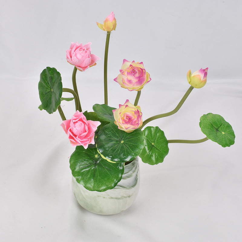 Artificial Small Lotus Lotus Leaf Handle Bouquet Buddha Hall Decoration Buddha Front Lotus Mini Artificial Flower Small Potted Artificial Flower