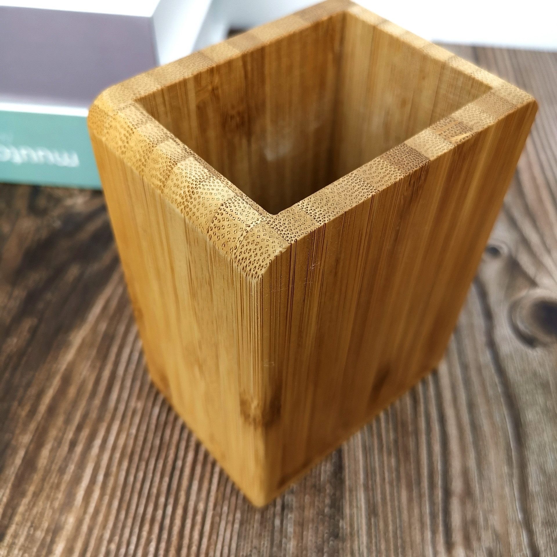 厂家直销长方形木质笔筒定制logo竹木笔筒批发简约办公用品木笔筒