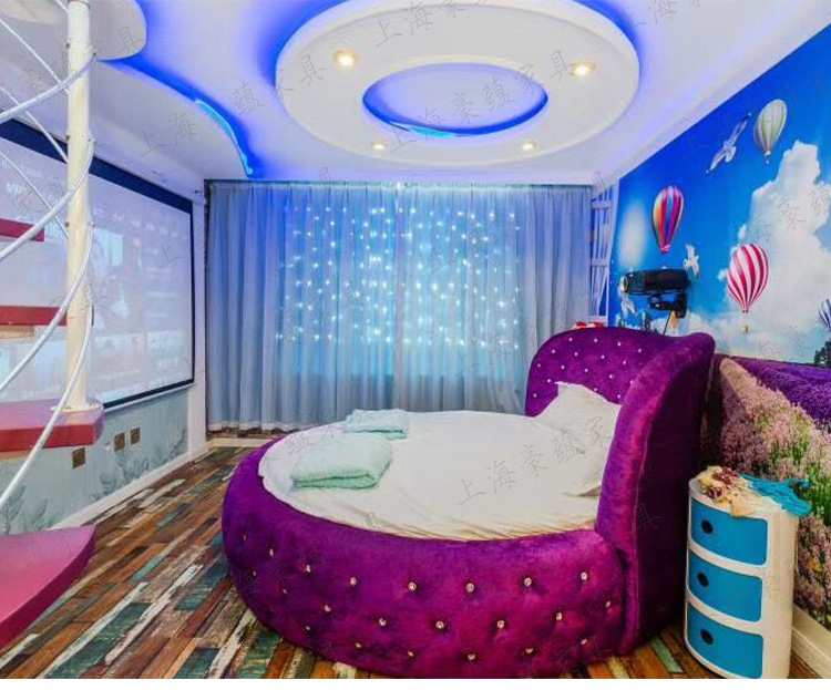 皮艺大圆床情趣电动遥控床成人时尚浪漫主题酒店床夫妻合欢水床垫