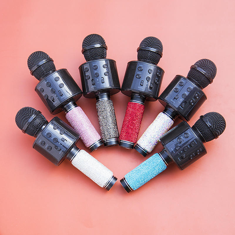 批发镶钻手机k歌宝卡拉ok无线蓝牙电容麦克风直播k歌话筒音响一体