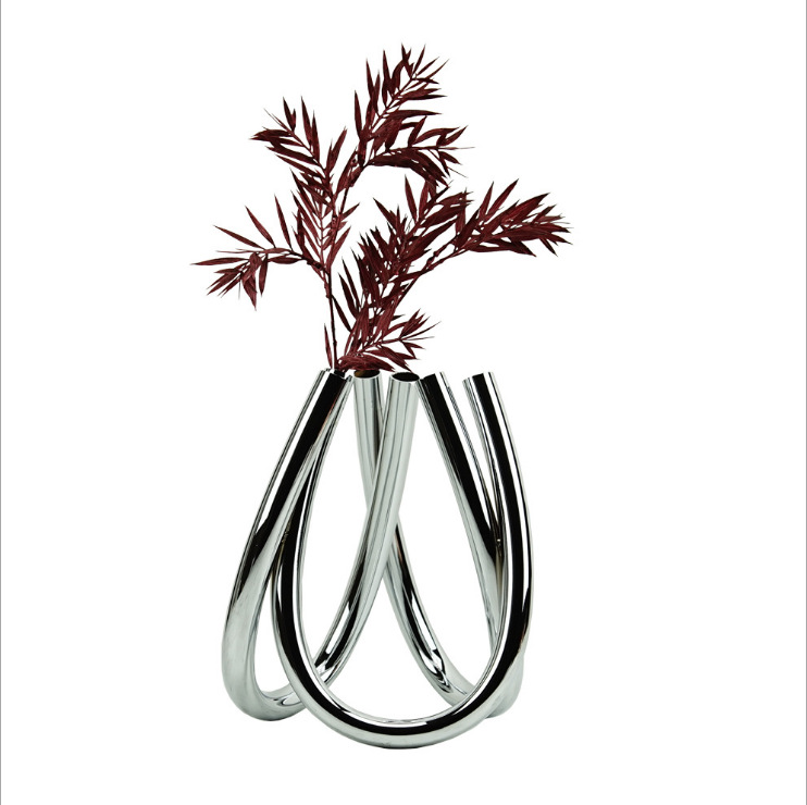 简约现代创意金属六孔花器插花异形花瓶样板房客厅装饰品铁艺中式