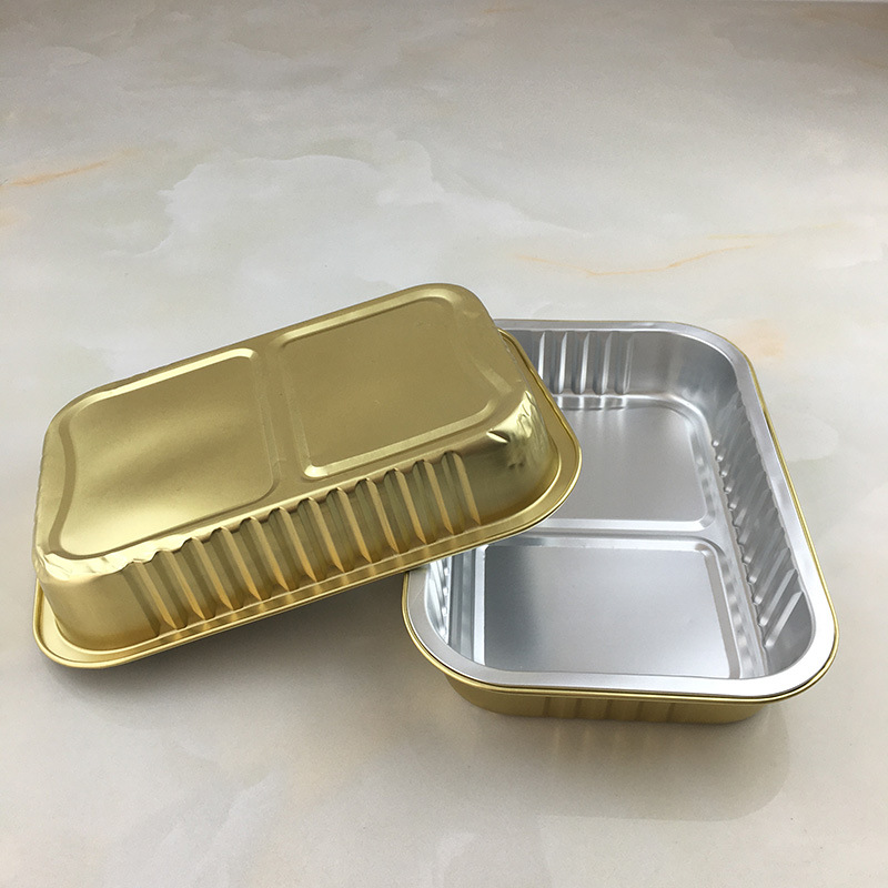 金色铝箔盒外卖打包盒一次性锡纸盒长方形保温铝箔餐盒焗饭意粉