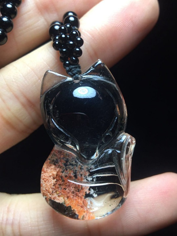 丹利水晶 橘幽灵雕刻吊坠 橘幽灵雕刻小狐狸吊坠