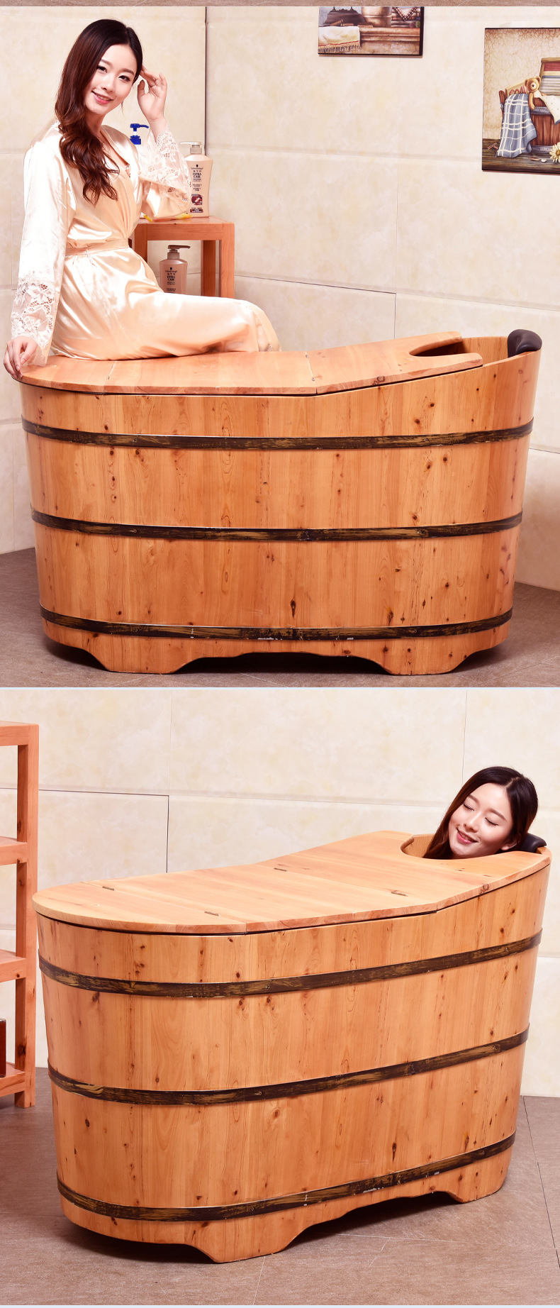 洗澡盆大人泡澡桶沐浴家用大号浴桶木桶全身浴缸成人药浴加厚