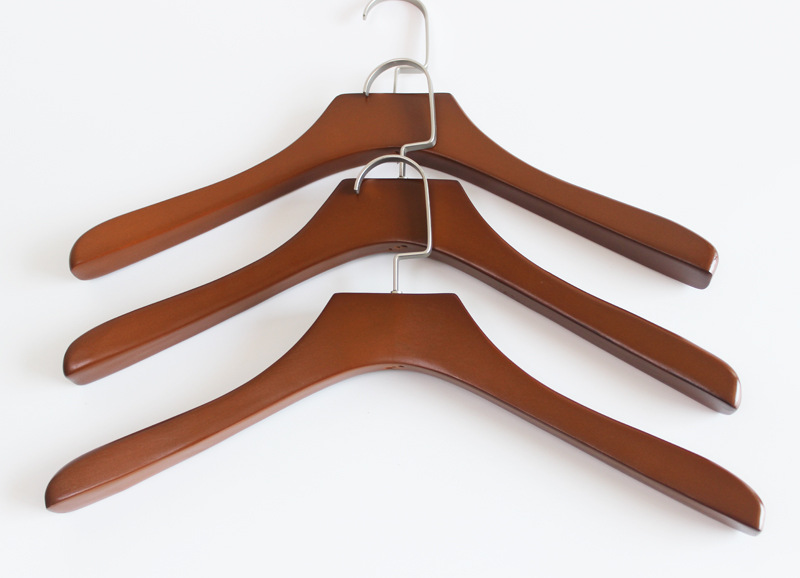 睿森实木大衣架胡桃色木质男装服装店酒店木质衣架平头宽肩木衣挂