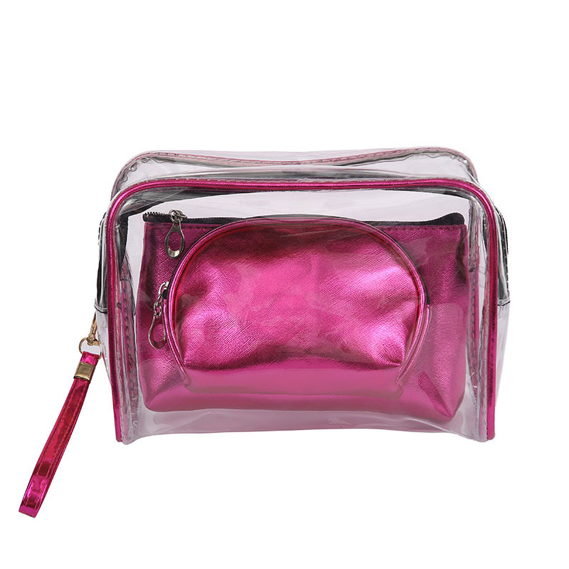 New PVC Cosmetic Bag Women's Portable Large Capacity Family Buggy Bag Solid Color Simple Waterproof Three-in-One Suit