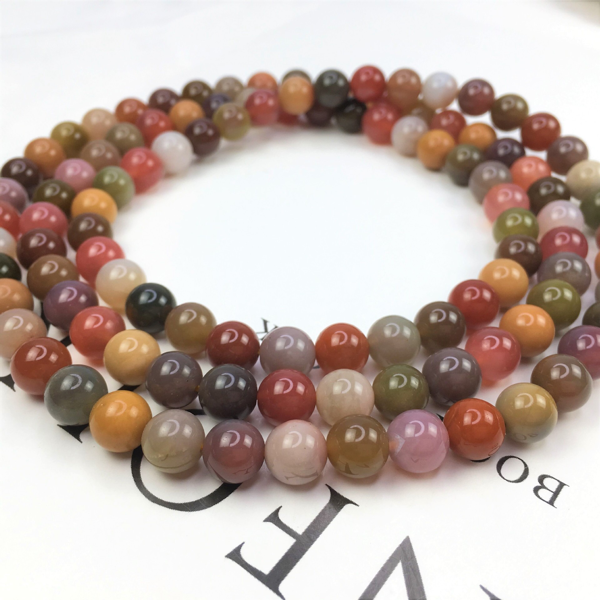 批发天然糖果色108颗佛珠多圈盐源玛瑙手串彩色盐源玛瑙手串直销