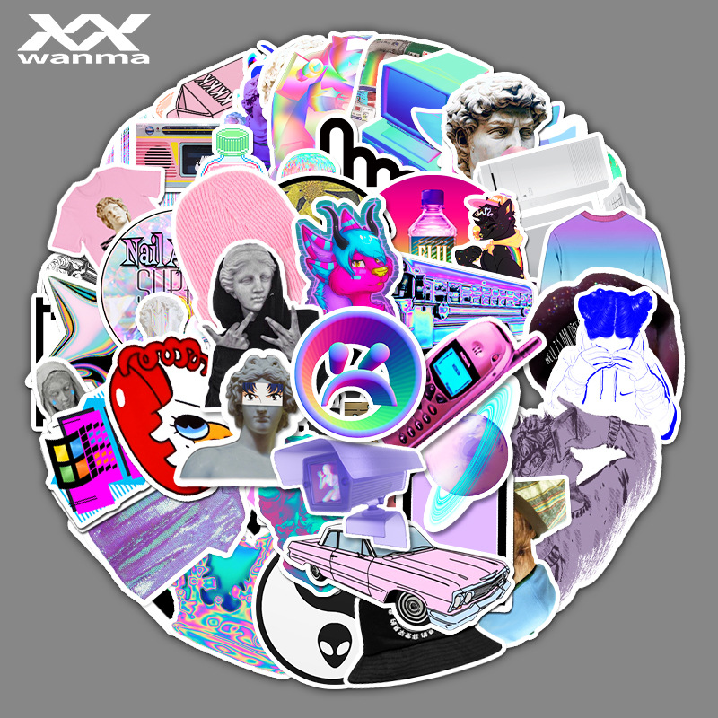 58张蒸汽波卡通涂鸦贴纸 行李箱笔记本电脑滑板车装饰涂鸦贴纸