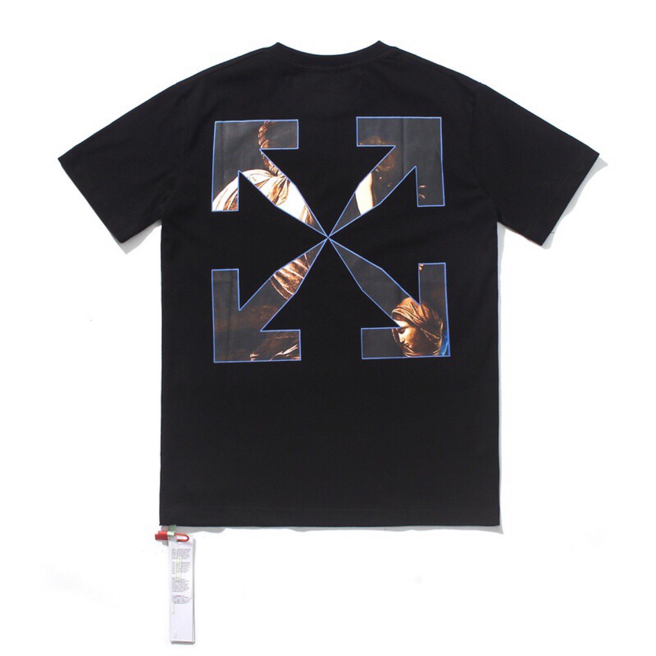 跨境货源潮牌ow夏装新款off宗教油画直喷 宽松大码肥佬短袖t恤男