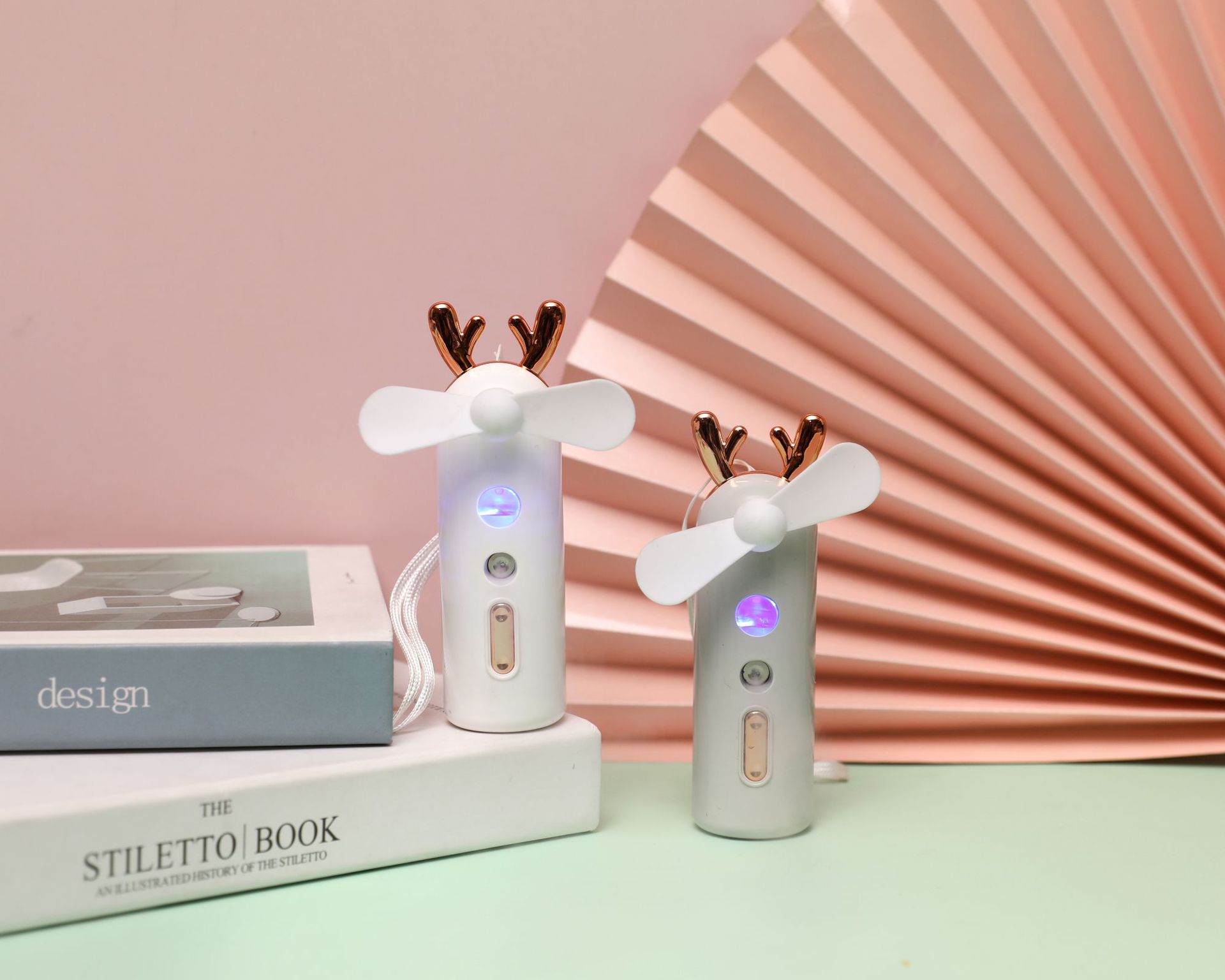 补水仪小鹿风扇usb充电小风扇卡通喷雾电风扇手拿降温补水小风扇