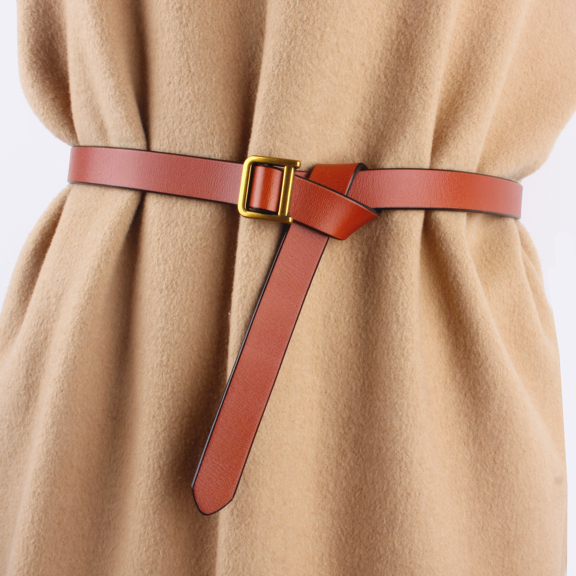 真皮女细腰带装饰百搭大衣西装毛衣配连衣裙子打结黑色小皮带