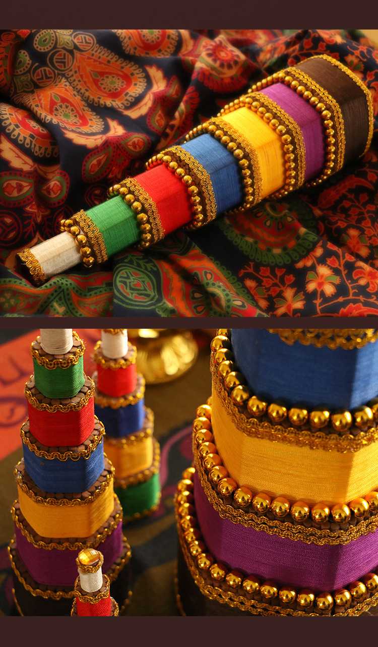 西藏密宗八供五彩香塔供佛5彩线纯手工天然藏香家用佛堂供奉香塔