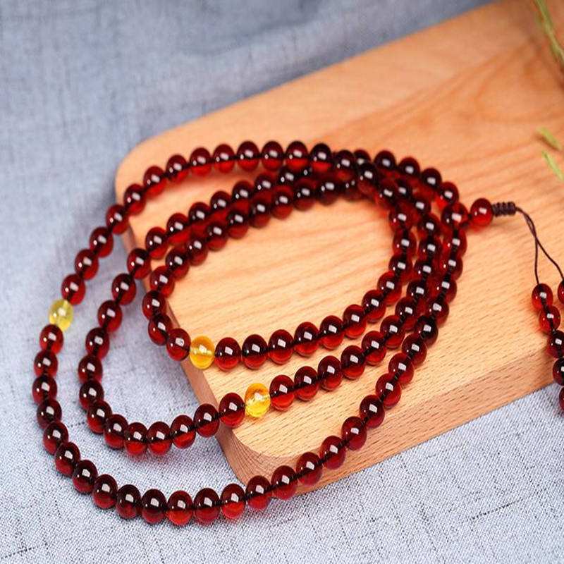 天然琥珀血珀手链圆珠多圈手链diy原创手工搭配金珀女款清新简约