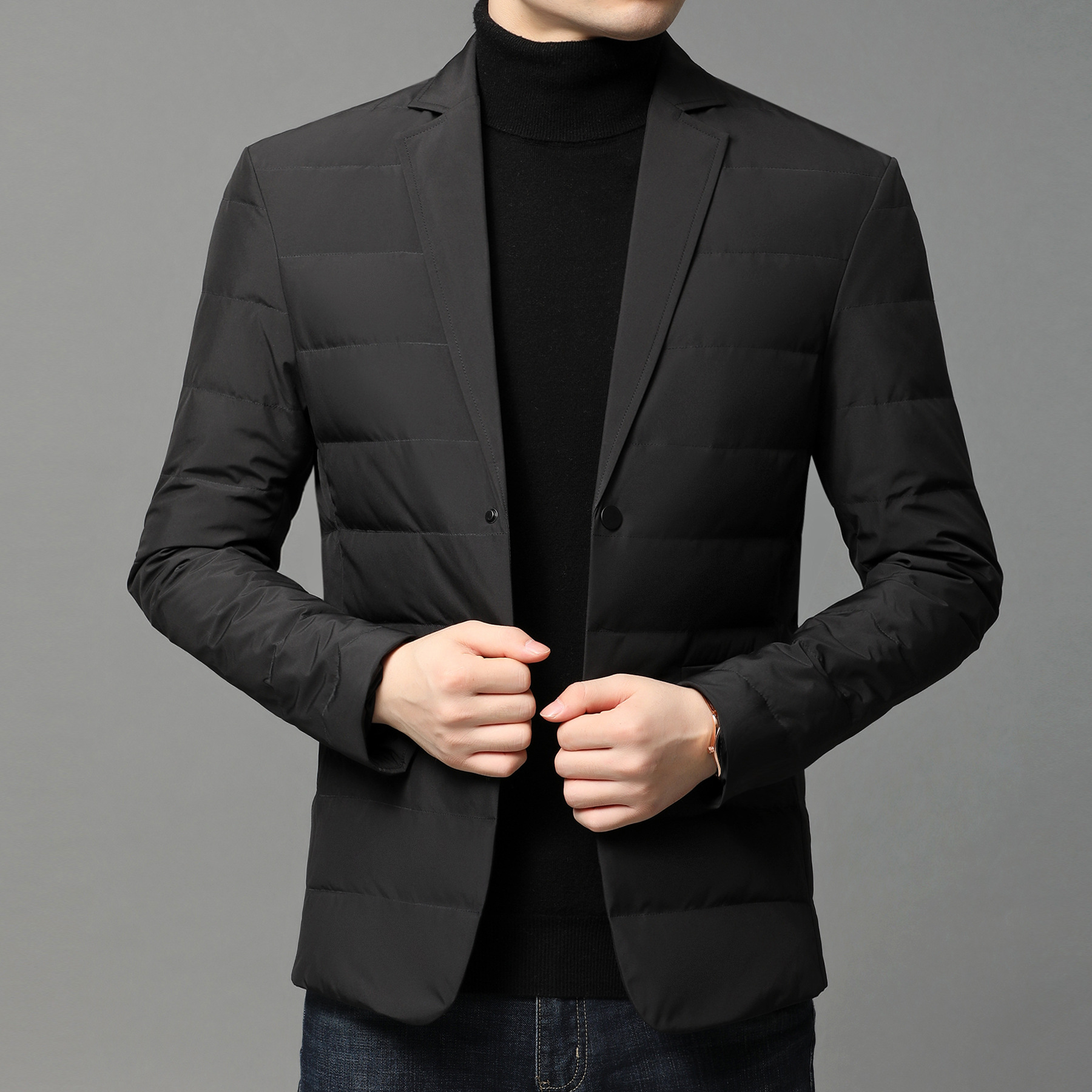 2020冬季轻薄羽绒服西装领白鸭90绒简约保暖上衣休闲西装外套男装