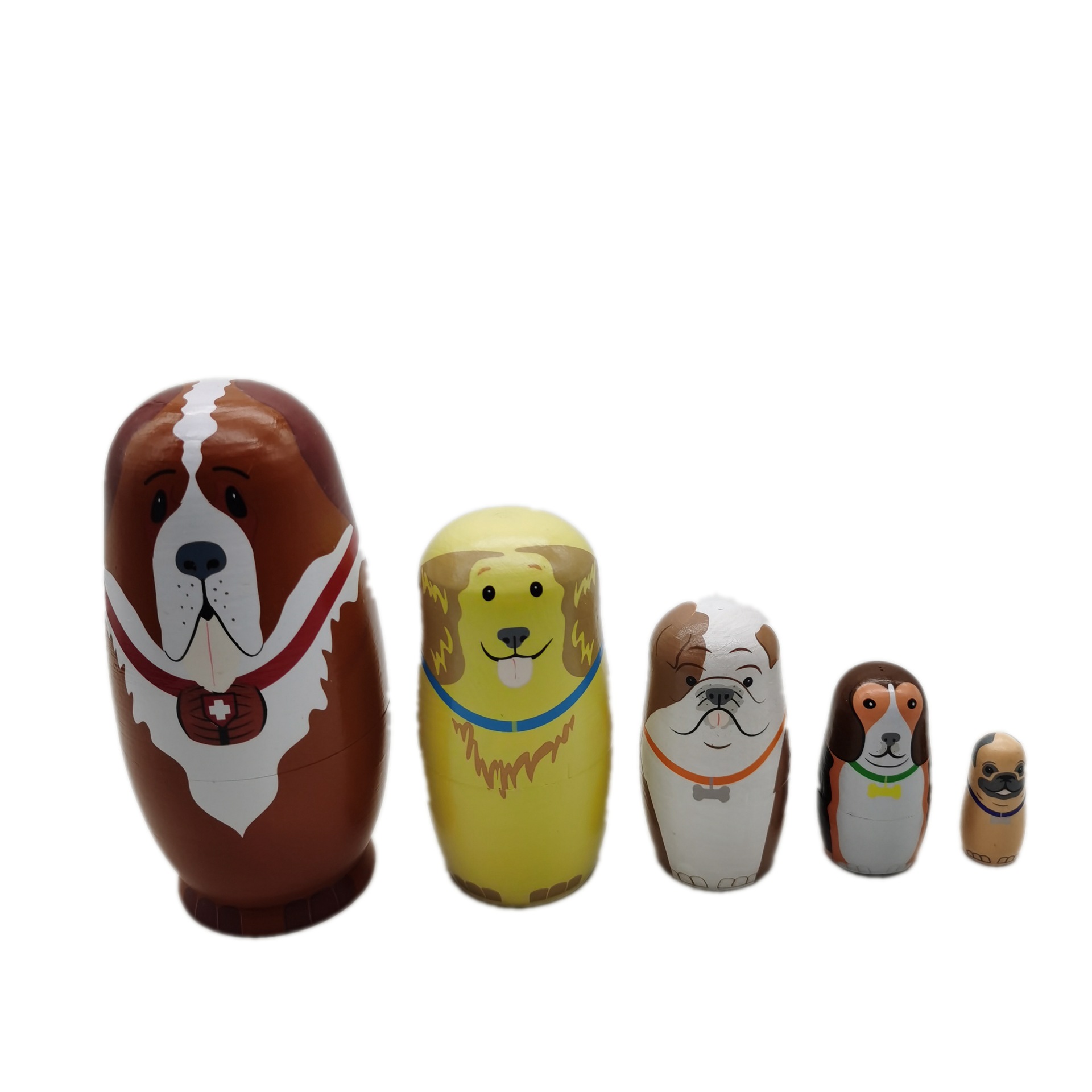 五层小狗动物俄罗斯套娃小黄狗沙皮狗彩绘6套娃木质外贸出口特色