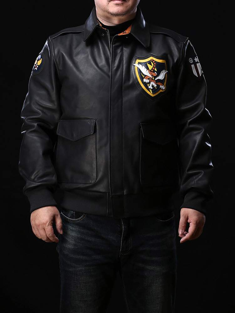 立体真皮拼接标飞虎队飞行服真皮夹克男厂家新头层牛皮飞行服