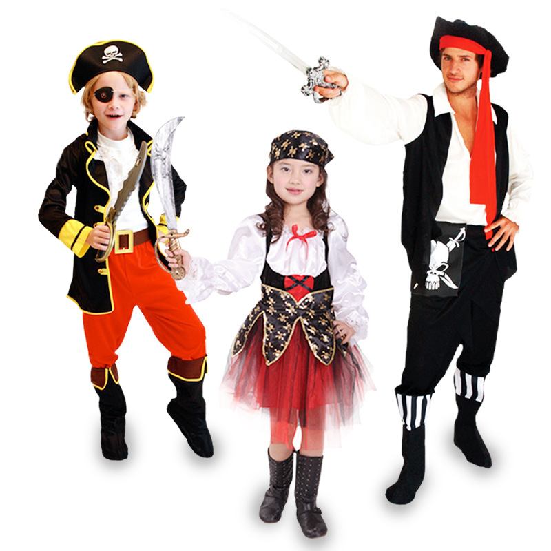 万圣节儿童服装 演出加勒比海盗服 女海盗裙男童女童成人海盗装扮