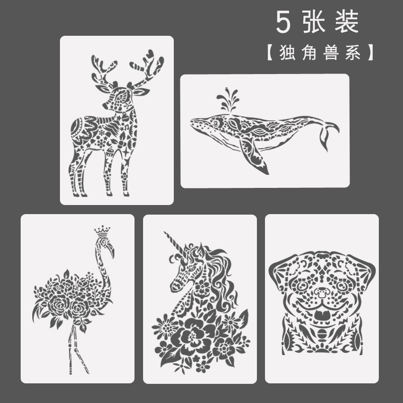 Yuelu Cross-Border Hot Painting Template Creative Animal Theme Lace Ruler Personality Scraping Painting Template