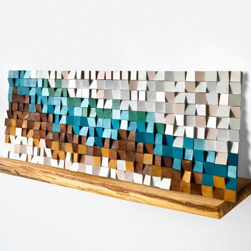 酒店立体木块实物画现代工业风装饰画背景墙装置艺术工艺画纯手绘