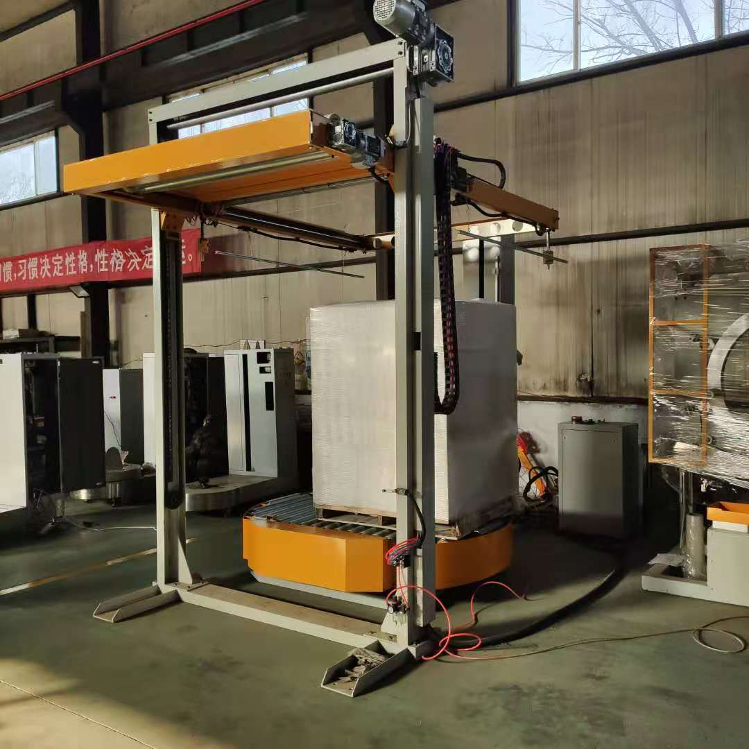 覆顶型全自动缠绕机 在线滚筒覆顶型全自动打包机 5面包装绕膜机