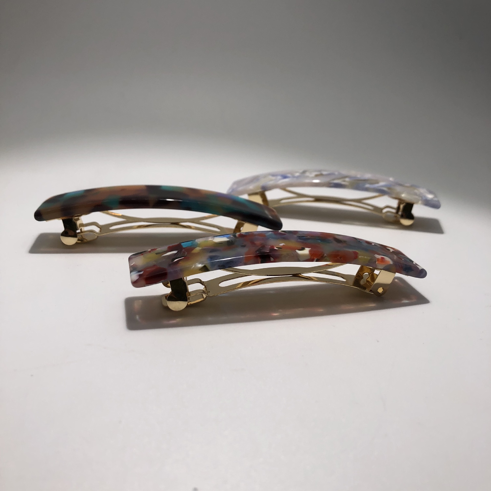 【现货】高品质醋酸板材玳瑁色条形发夹 法国夹自动动夹 外贸原单