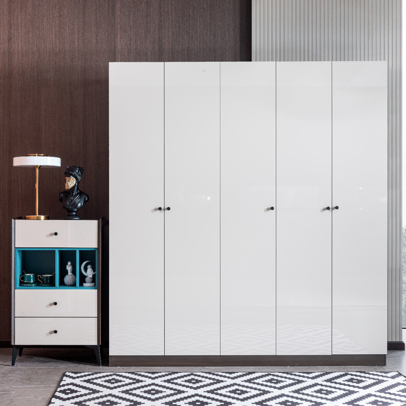尚潮现代时尚板式组装五门衣柜经济型烤漆亮光大容量外开门衣橱